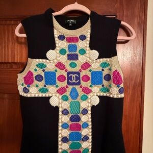 CHANEL Black Dress with Gold and Jewel Tones